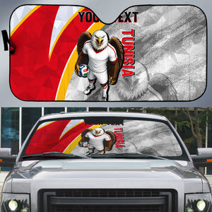 Personalized Tunisia Soccer Carthage Eagles Mascot Auto Sun Shade Red And White Abstract Geometric Football Concept
