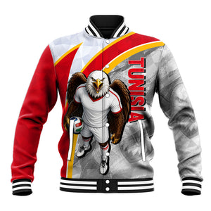 Personalized Tunisia Soccer Carthage Eagles Mascot Baseball Jacket Red And White Abstract Geometric Football Concept