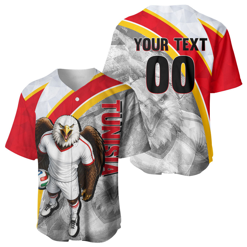 Personalized Tunisia Soccer Carthage Eagles Mascot Baseball Jersey Red And White Abstract Geometric Football Concept
