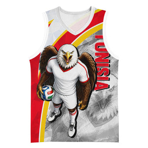 Personalized Tunisia Soccer Carthage Eagles Mascot Basketball Jersey Red And White Abstract Geometric Football Concept