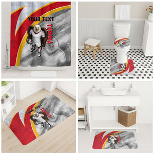 Personalized Tunisia Soccer Carthage Eagles Mascot Bathroom Set Red And White Abstract Geometric Football Concept