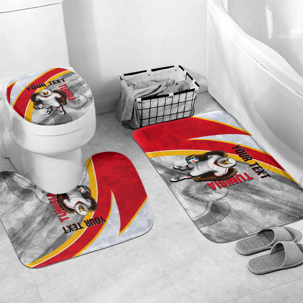 Personalized Tunisia Soccer Carthage Eagles Mascot Bathroom Set Red And White Abstract Geometric Football Concept
