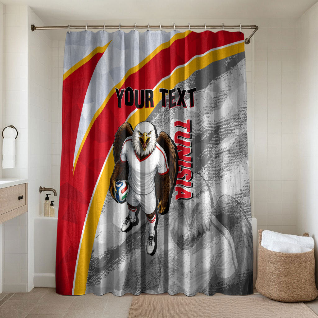 Personalized Tunisia Soccer Carthage Eagles Mascot Bathroom Set Red And White Abstract Geometric Football Concept