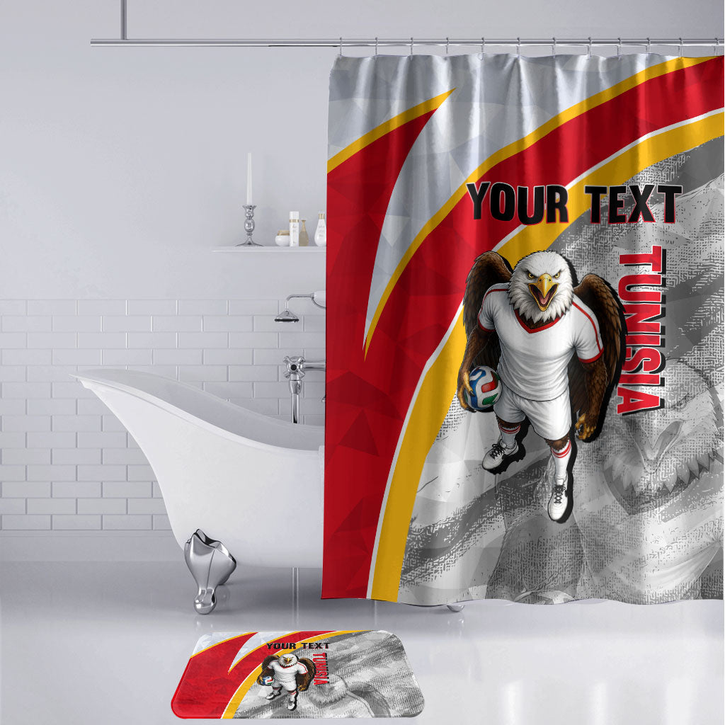 Personalized Tunisia Soccer Carthage Eagles Mascot Bathroom Set Red And White Abstract Geometric Football Concept