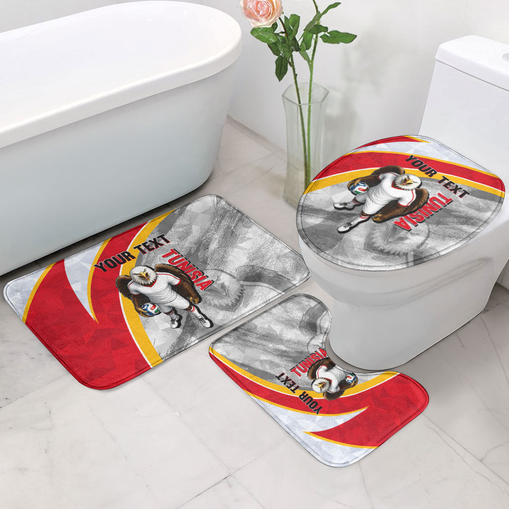 Personalized Tunisia Soccer Carthage Eagles Mascot Bathroom Set Red And White Abstract Geometric Football Concept