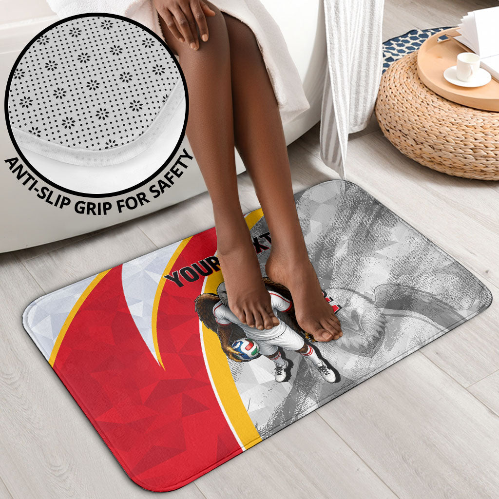 Personalized Tunisia Soccer Carthage Eagles Mascot Bathroom Set Red And White Abstract Geometric Football Concept
