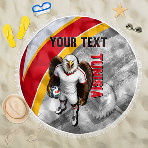 Personalized Tunisia Soccer Carthage Eagles Mascot Beach Blanket Red And White Abstract Geometric Football Concept