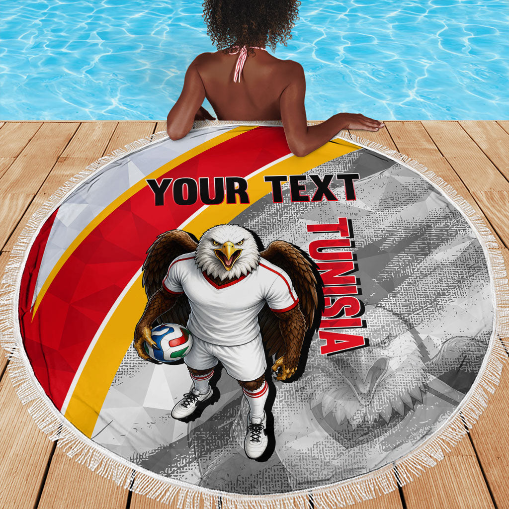 Personalized Tunisia Soccer Carthage Eagles Mascot Beach Blanket Red And White Abstract Geometric Football Concept