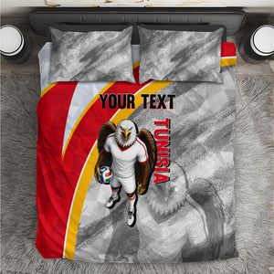 Personalized Tunisia Soccer Carthage Eagles Mascot Bedding Set Red And White Abstract Geometric Football Concept