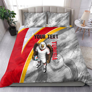 Personalized Tunisia Soccer Carthage Eagles Mascot Bedding Set Red And White Abstract Geometric Football Concept