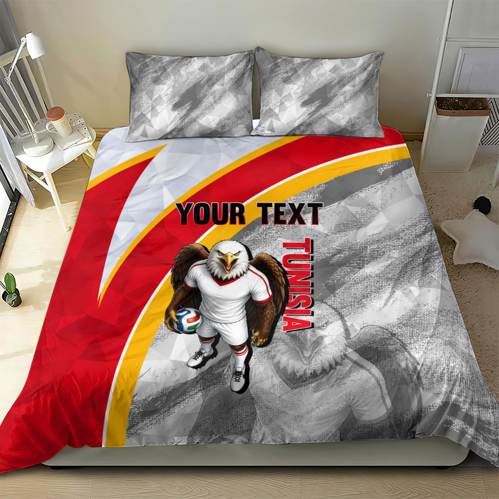 Personalized Tunisia Soccer Carthage Eagles Mascot Bedding Set Red And White Abstract Geometric Football Concept