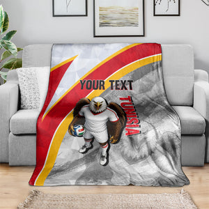 Personalized Tunisia Soccer Carthage Eagles Mascot Blanket Red And White Abstract Geometric Football Concept
