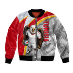 Personalized Tunisia Soccer Carthage Eagles Mascot Bomber Jacket Red And White Abstract Geometric Football Concept