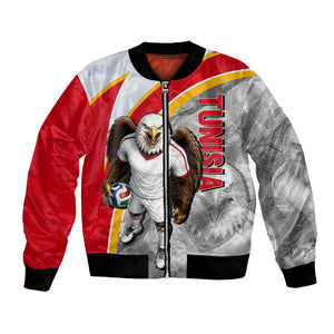 Personalized Tunisia Soccer Carthage Eagles Mascot Bomber Jacket Red And White Abstract Geometric Football Concept