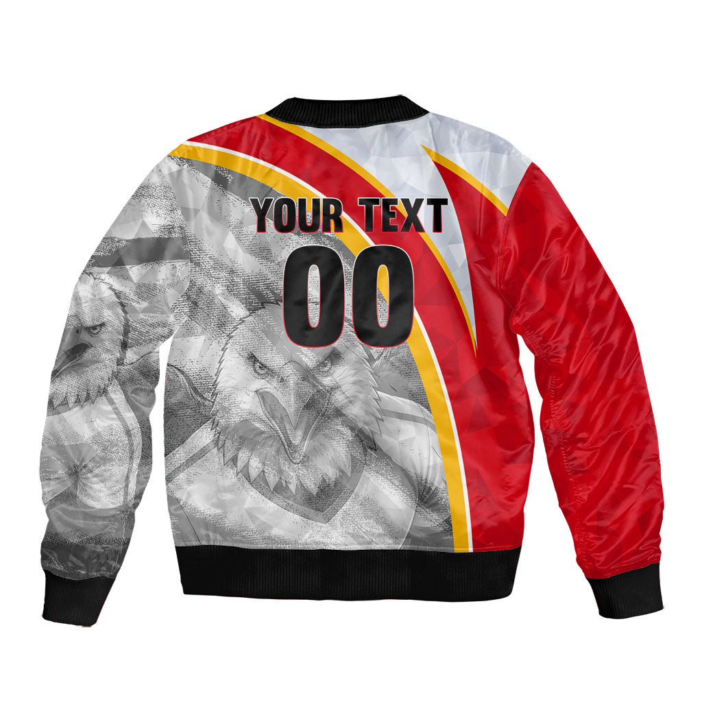 Personalized Tunisia Soccer Carthage Eagles Mascot Bomber Jacket Red And White Abstract Geometric Football Concept