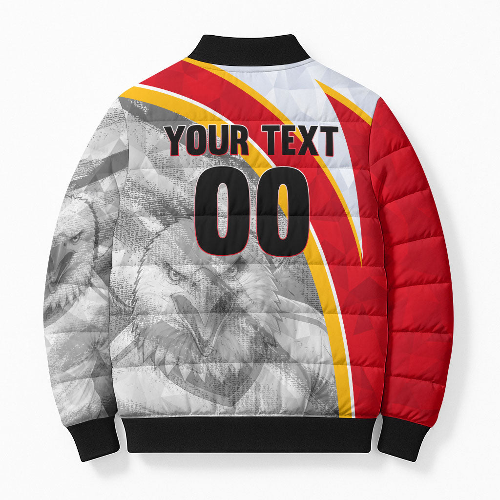 Personalized Tunisia Soccer Carthage Eagles Mascot Bomber Puffer Jacket Red And White Abstract Geometric Football Concept