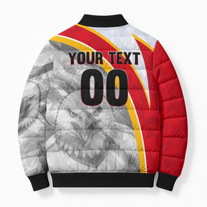 Personalized Tunisia Soccer Carthage Eagles Mascot Bomber Puffer Jacket Red And White Abstract Geometric Football Concept