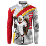 Personalized Tunisia Soccer Carthage Eagles Mascot Button Sweatshirt Red And White Abstract Geometric Football Concept