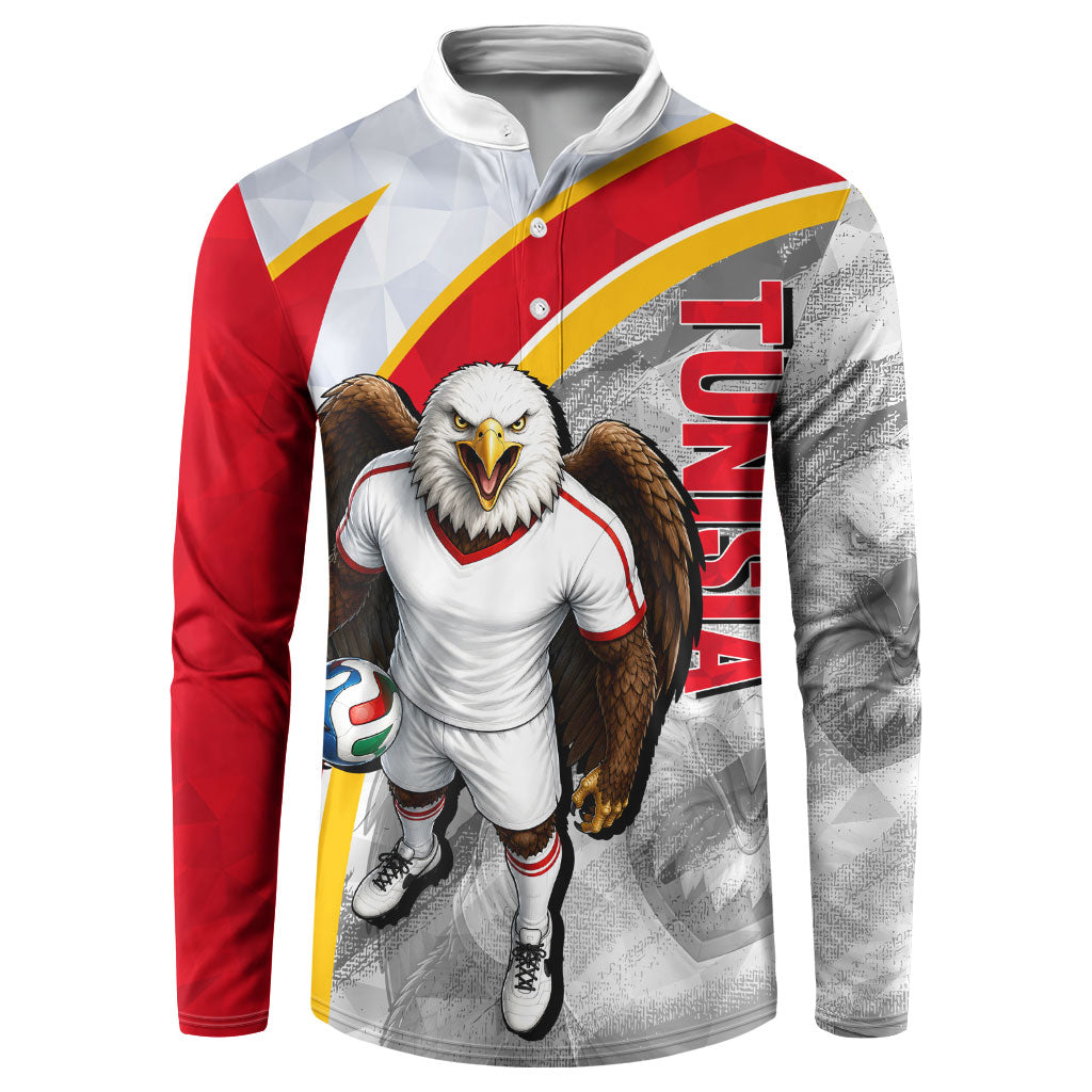 Personalized Tunisia Soccer Carthage Eagles Mascot Button Sweatshirt Red And White Abstract Geometric Football Concept