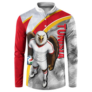Personalized Tunisia Soccer Carthage Eagles Mascot Button Sweatshirt Red And White Abstract Geometric Football Concept