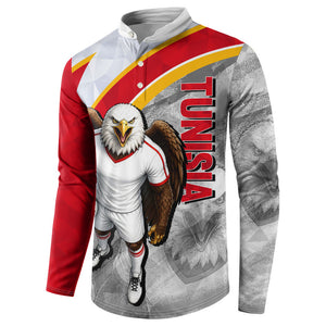 Personalized Tunisia Soccer Carthage Eagles Mascot Button Sweatshirt Red And White Abstract Geometric Football Concept