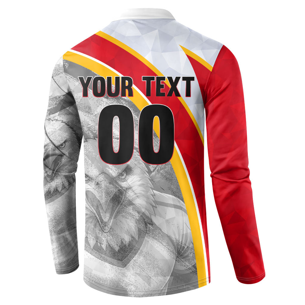 Personalized Tunisia Soccer Carthage Eagles Mascot Button Sweatshirt Red And White Abstract Geometric Football Concept