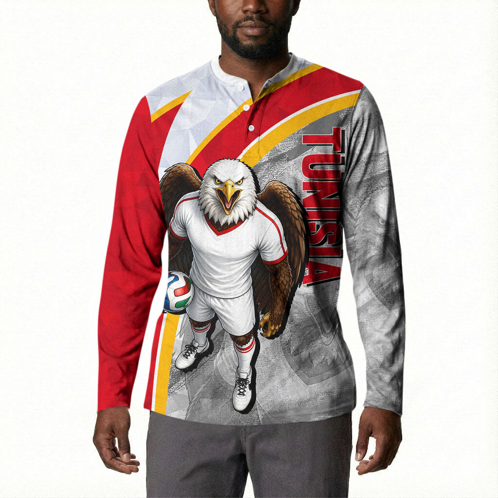 Personalized Tunisia Soccer Carthage Eagles Mascot Button Sweatshirt Red And White Abstract Geometric Football Concept
