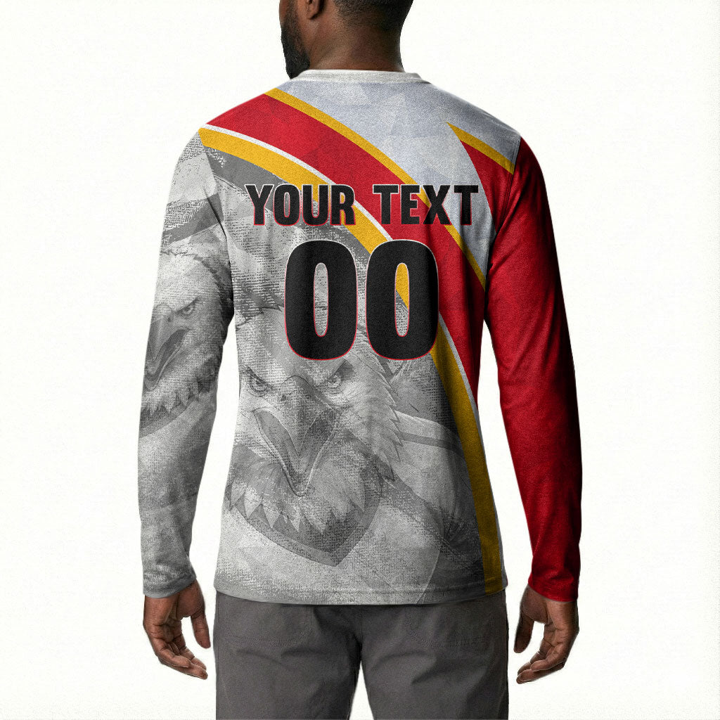 Personalized Tunisia Soccer Carthage Eagles Mascot Button Sweatshirt Red And White Abstract Geometric Football Concept