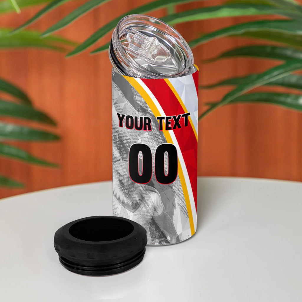 Personalized Tunisia Soccer Carthage Eagles Mascot 4 in 1 Can Cooler Tumbler Red And White Abstract Geometric Football Concept