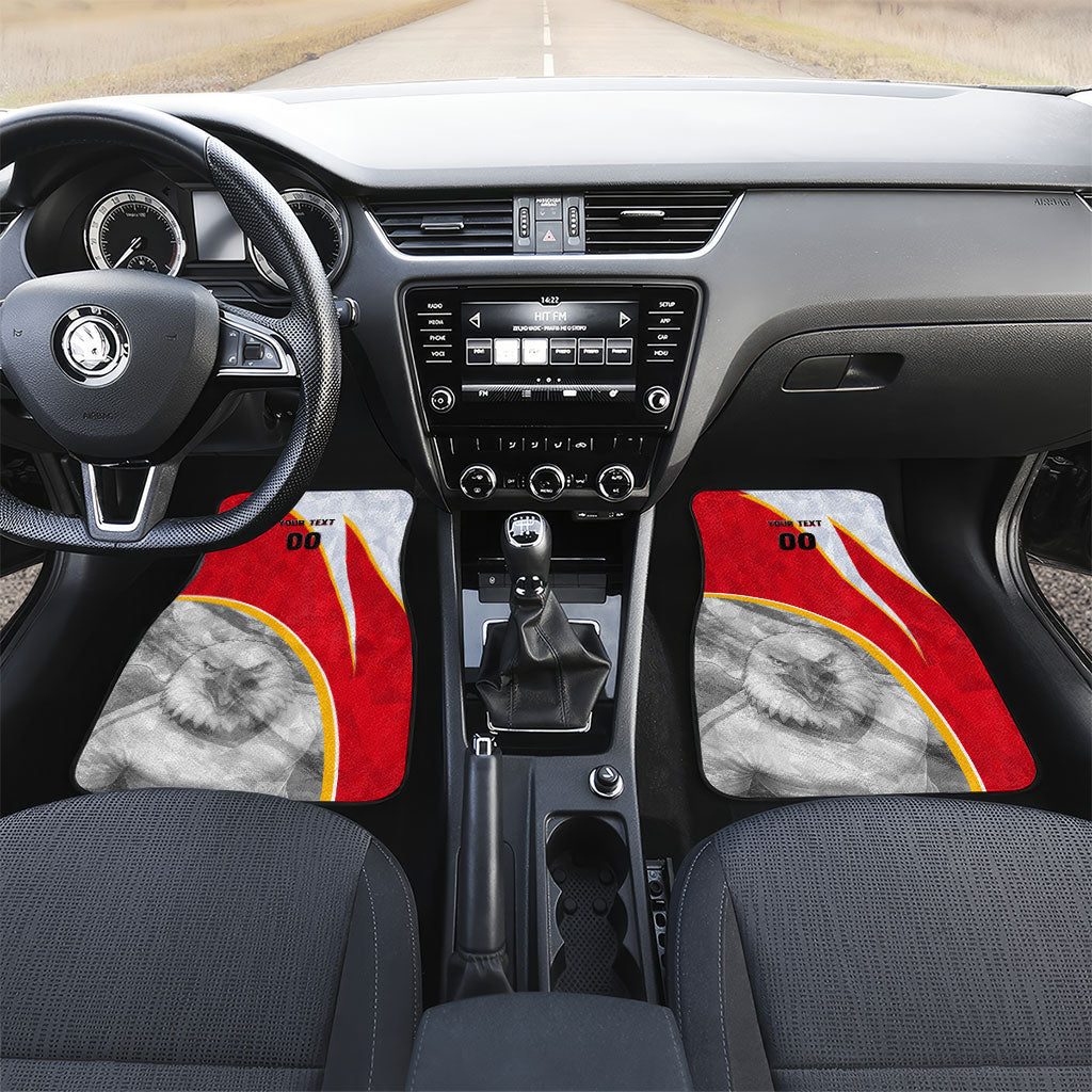 Personalized Tunisia Soccer Carthage Eagles Mascot Car Mats Red And White Abstract Geometric Football Concept