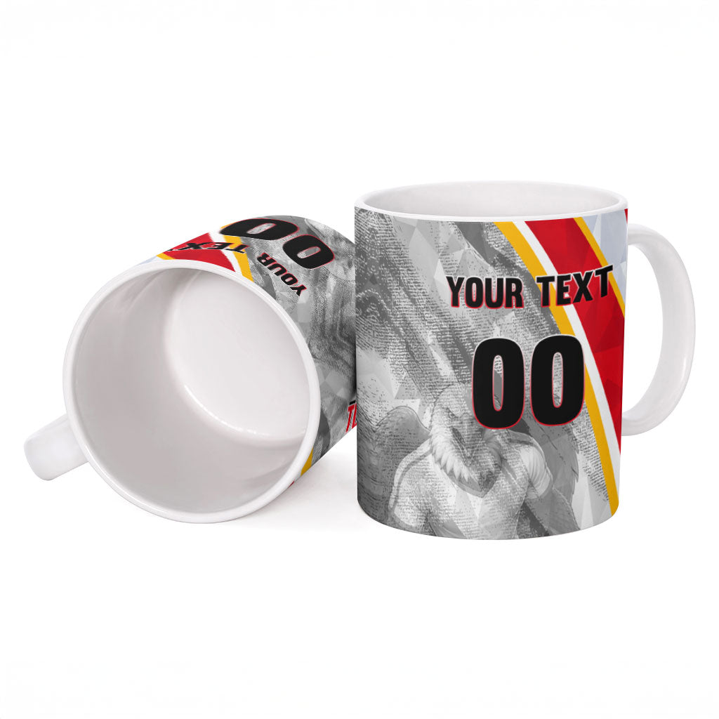 Personalized Tunisia Soccer Carthage Eagles Mascot Ceramic Mug Red And White Abstract Geometric Football Concept