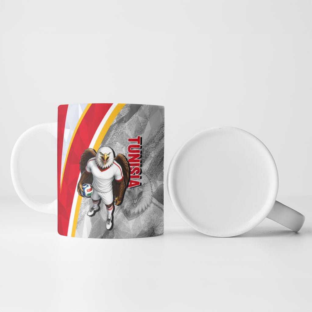 Personalized Tunisia Soccer Carthage Eagles Mascot Ceramic Mug Red And White Abstract Geometric Football Concept
