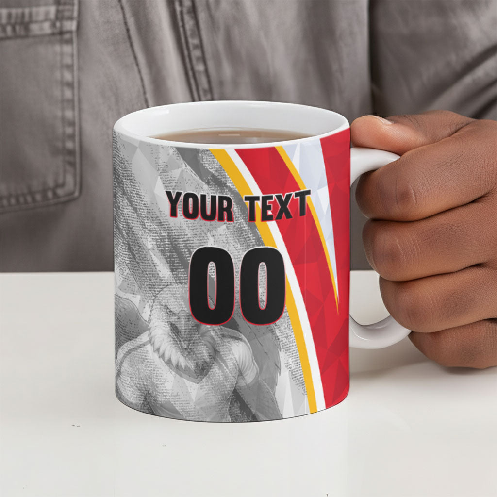 Personalized Tunisia Soccer Carthage Eagles Mascot Ceramic Mug Red And White Abstract Geometric Football Concept