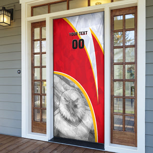 Personalized Tunisia Soccer Carthage Eagles Mascot Door Cover Red And White Abstract Geometric Football Concept