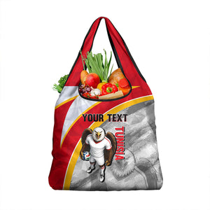 Personalized Tunisia Soccer Carthage Eagles Mascot Grocery Bag Red And White Abstract Geometric Football Concept