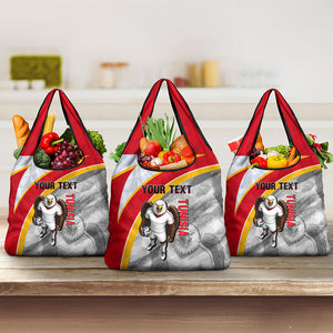 Personalized Tunisia Soccer Carthage Eagles Mascot Grocery Bag Red And White Abstract Geometric Football Concept