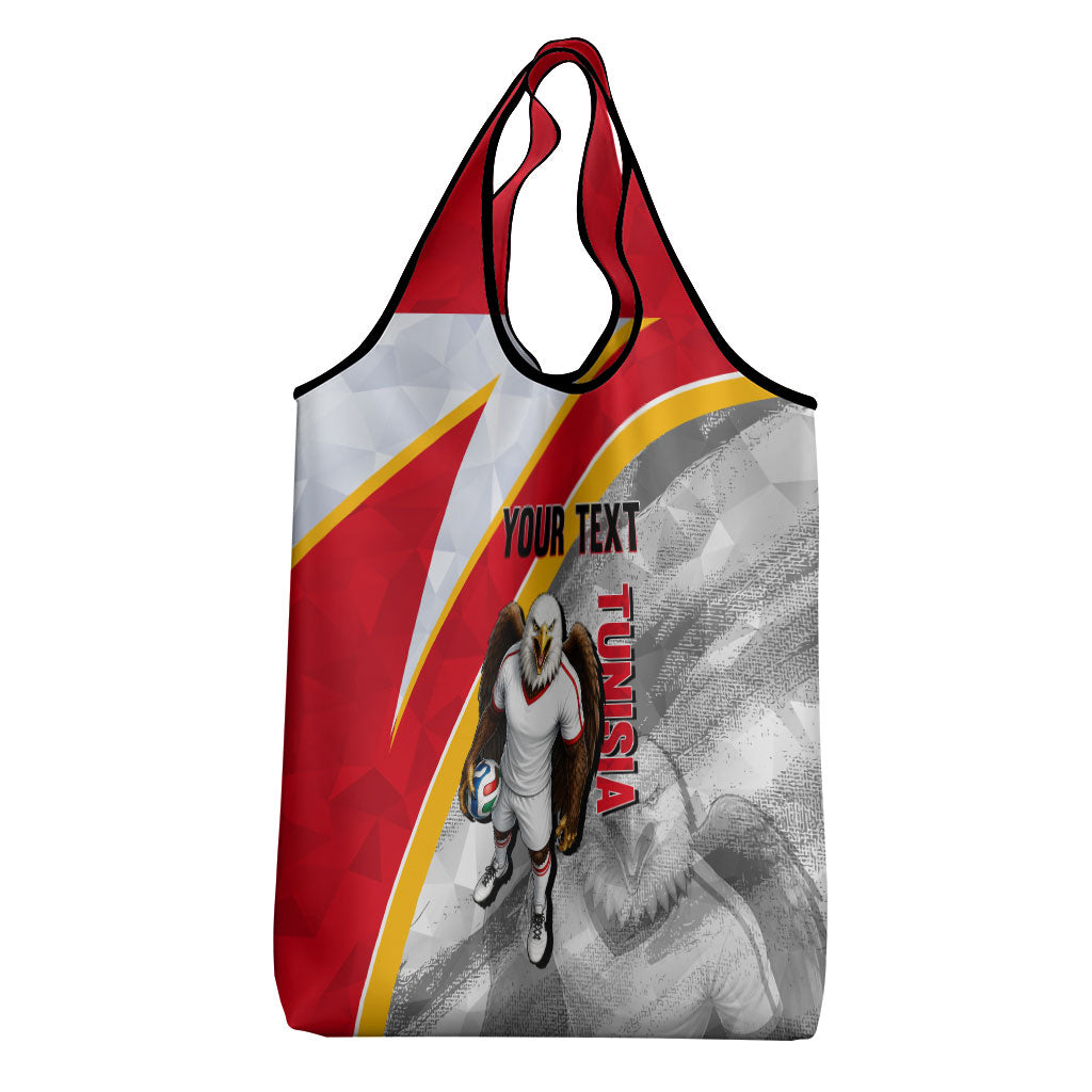 Personalized Tunisia Soccer Carthage Eagles Mascot Grocery Bag Red And White Abstract Geometric Football Concept