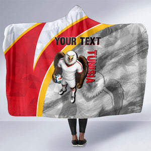 Personalized Tunisia Soccer Carthage Eagles Mascot Hooded Blanket Red And White Abstract Geometric Football Concept