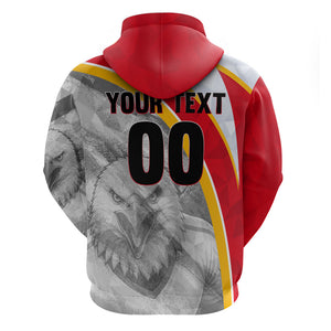 Personalized Tunisia Soccer Carthage Eagles Mascot Hoodie Red And White Abstract Geometric Football Concept