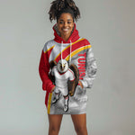 Personalized Tunisia Soccer Carthage Eagles Mascot Hoodie Dress Red And White Abstract Geometric Football Concept