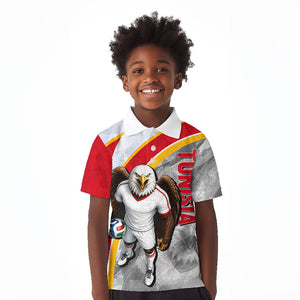 Personalized Tunisia Soccer Carthage Eagles Mascot Kid Polo Shirt Red And White Abstract Geometric Football Concept