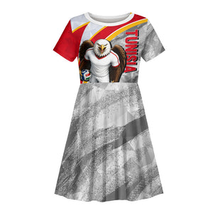 Personalized Tunisia Soccer Carthage Eagles Mascot Kid Short Sleeve Dress Red And White Abstract Geometric Football Concept