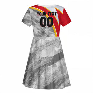 Personalized Tunisia Soccer Carthage Eagles Mascot Kid Short Sleeve Dress Red And White Abstract Geometric Football Concept