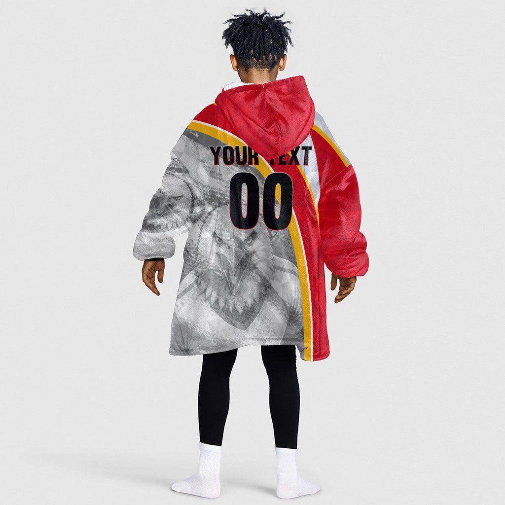 Personalized Tunisia Soccer Carthage Eagles Mascot Kid Wearable Blanket Hoodie Red And White Abstract Geometric Football Concept
