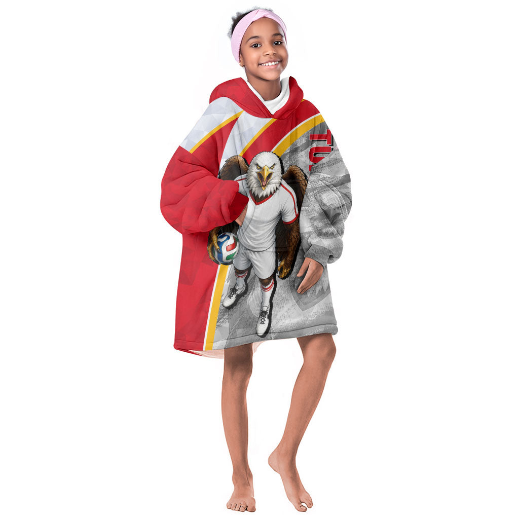 Personalized Tunisia Soccer Carthage Eagles Mascot Kid Wearable Blanket Hoodie Red And White Abstract Geometric Football Concept