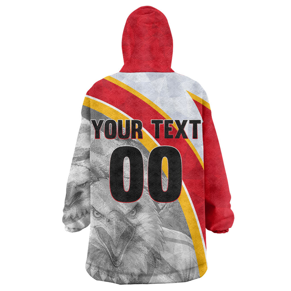 Personalized Tunisia Soccer Carthage Eagles Mascot Kid Wearable Blanket Hoodie Red And White Abstract Geometric Football Concept