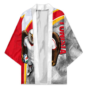 Personalized Tunisia Soccer Carthage Eagles Mascot Kimono Red And White Abstract Geometric Football Concept
