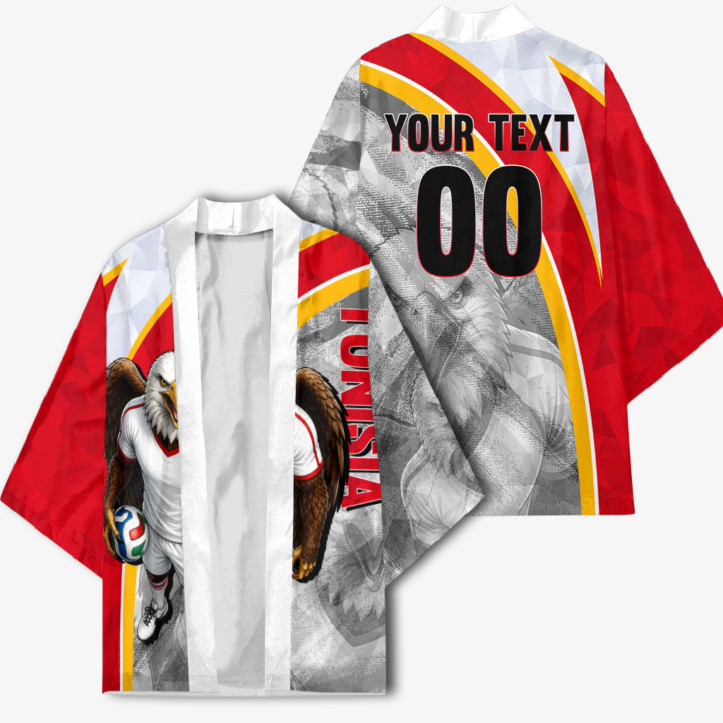 Personalized Tunisia Soccer Carthage Eagles Mascot Kimono Red And White Abstract Geometric Football Concept