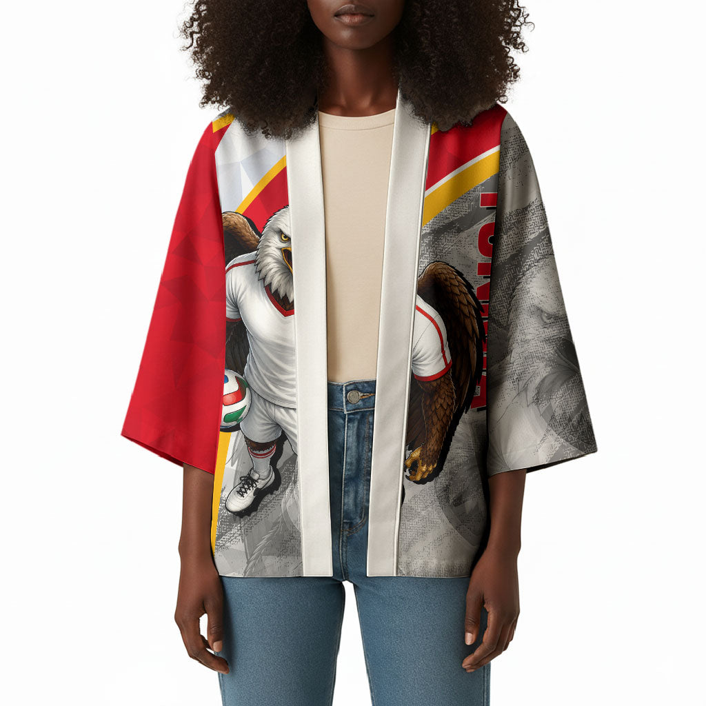 Personalized Tunisia Soccer Carthage Eagles Mascot Kimono Red And White Abstract Geometric Football Concept