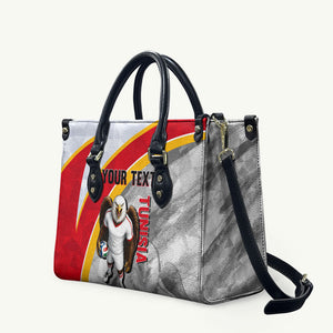 Personalized Tunisia Soccer Carthage Eagles Mascot Leather Bag Red And White Abstract Geometric Football Concept